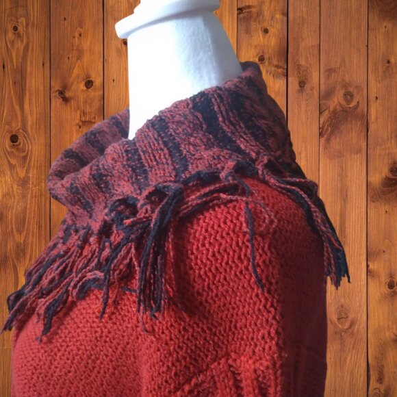FIA Italia Women's Large Red Pullover Fringe Neckline Handloomed Vintage Sweater - Picture 4 of 6
